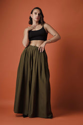 FLOWY PLEATED PANTS - OLIVE